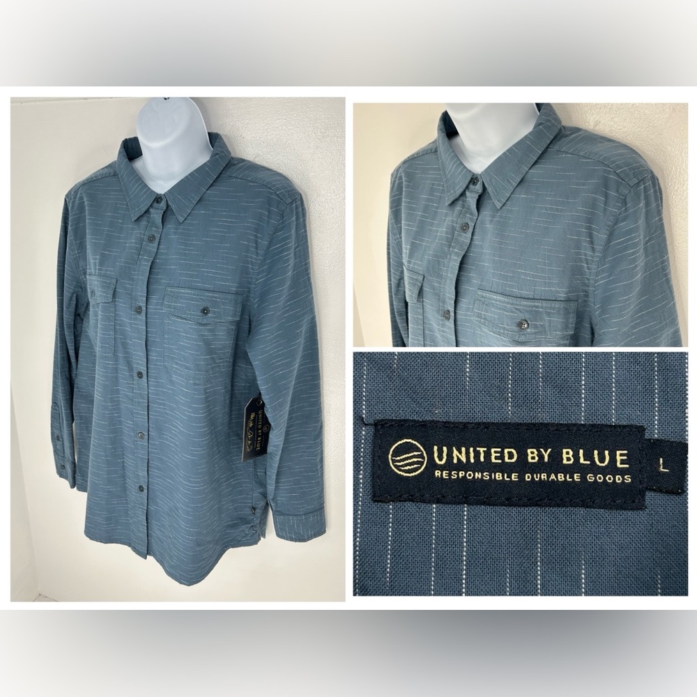 United by Blue NWT Riser Button Down Shirt Size Large Orion Blue Slow Fashion